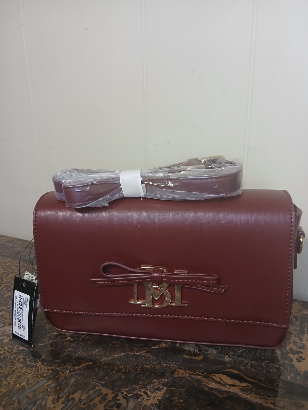 Badgley Mischka Women’s Crossbody Bag in Wine with Bow Accent